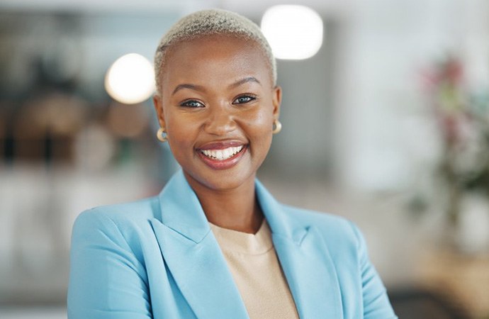 Woman smiling while at work